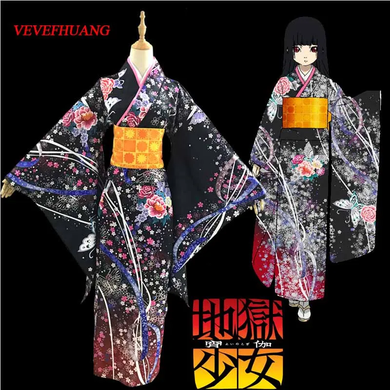 

VEVEFHUANG HOT Anime COS Hell Girl Supia-yisol Jigoku Shoujo Enma Ai Cosplay Costume Floral Kimono Pretty Uniform High Quality