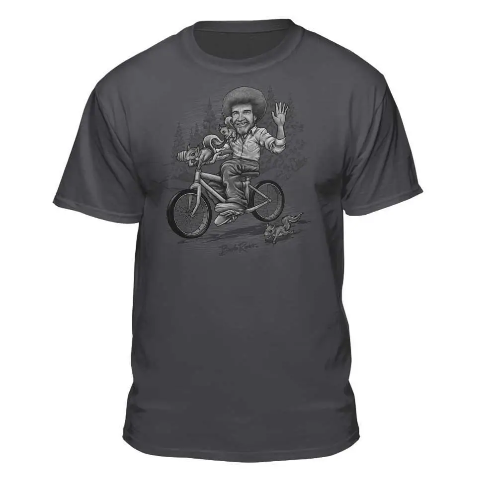 Bob Ross Sketched Riding A Bicycle Лицензионная футболка с короткими рукавами и мультяшным