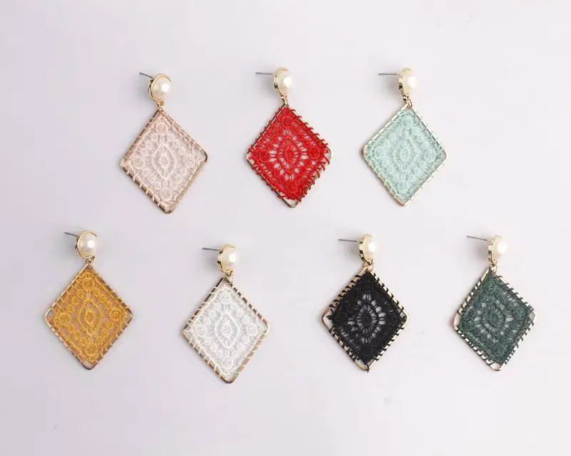 ZWPON Rhombus Tatting Black Lace Earrings for Women Jewelry Wholesale | Украшения и аксессуары