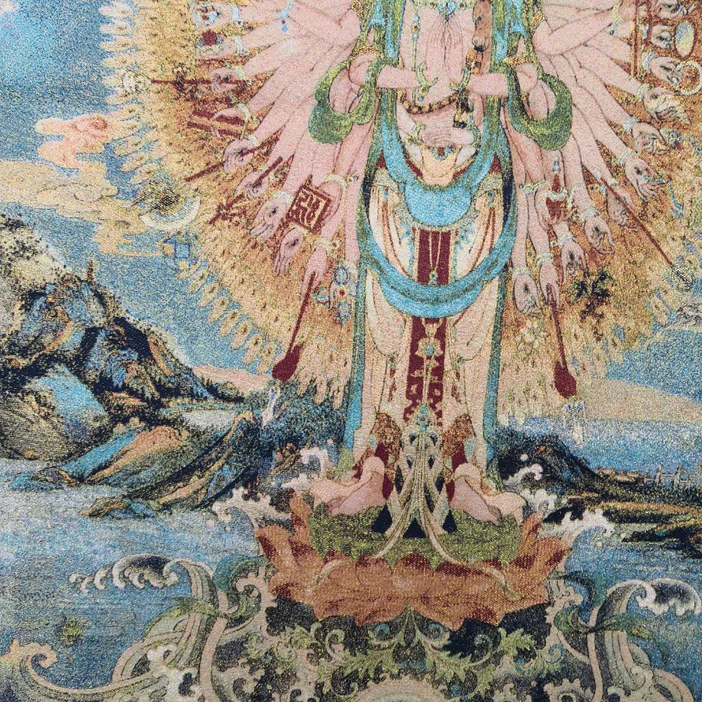 China Old Tibet Silk Thangka Like Hanging Painting Fengshui Guanyin Bodhisattva | Дом и сад