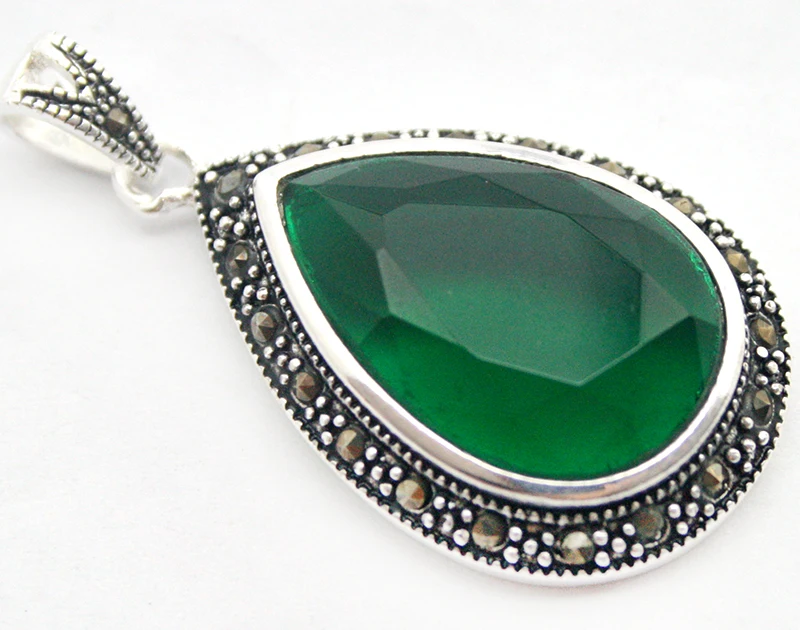 Бесплатная доставка Мода 40*20 граненый зеленый камень серебро 925 пробы марказит