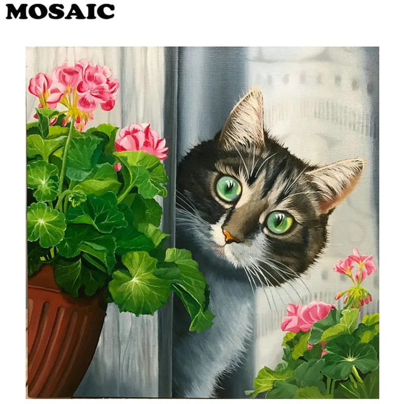 

3D Diamond Embroidery Cats and Flowers, Resin, Diamond Cross Stitch Embroidery, Round /suqare Full Diamond, Home Decor DIY Kit
