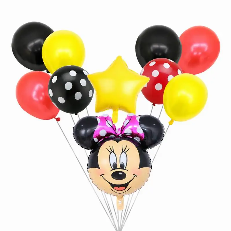 rose minnie set 10 шт. с днем рождения Микки Минни Маус фольгированные шары 10 дюймов Wwave точка латексные шары украшения для детской вечеринки Globos детская игрушка - Цвет: rose minnie set