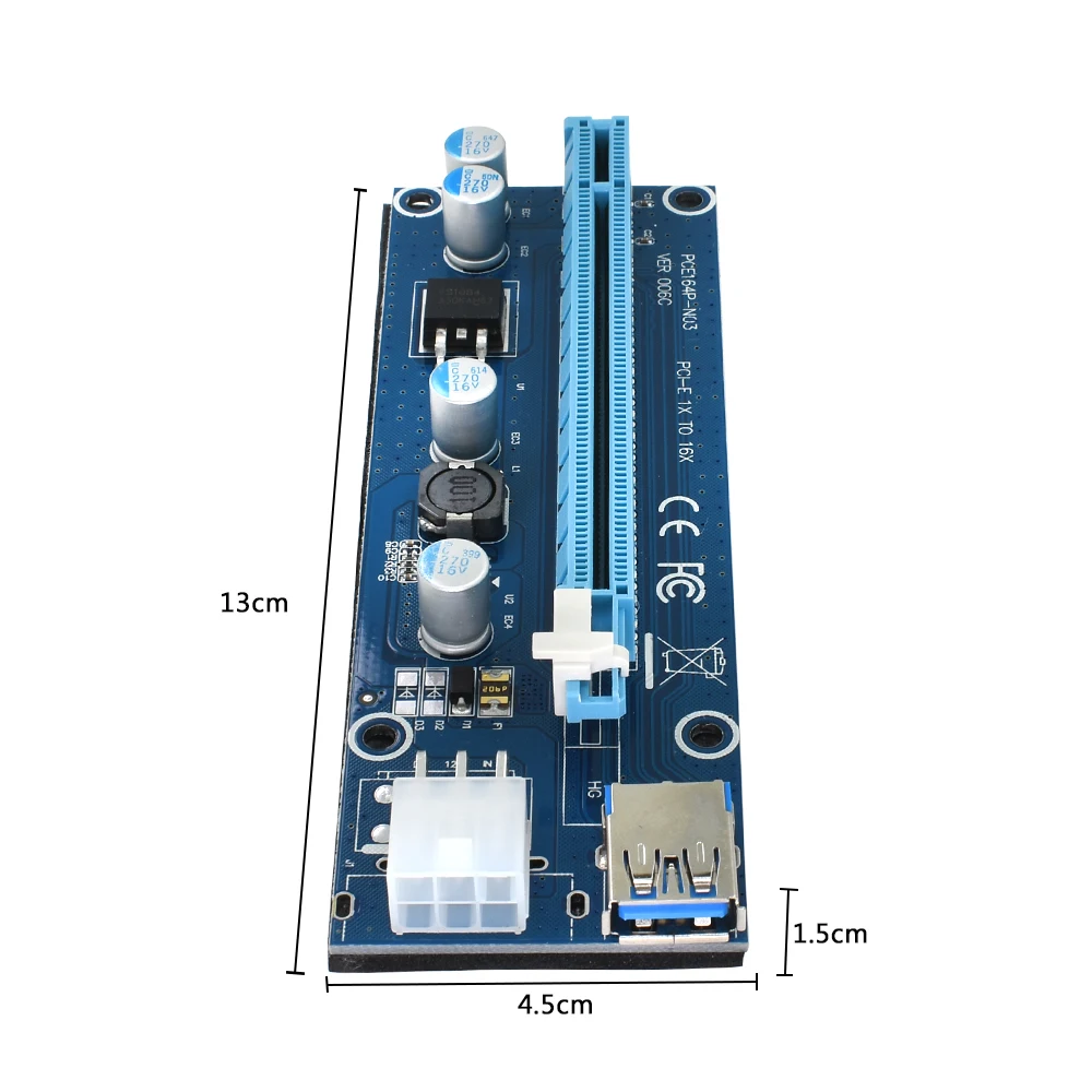 TISHRIC Riser Card 6Pin VER 006C 1x к 16x pcie PCI Express PCI-E адаптер USB 3 0 кабель SATA Power Bitcoin Miner |