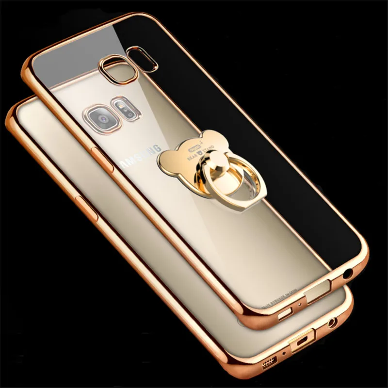 Модный силиконовый зеркальный металлический чехол с кольцом медведя для Samsung Galaxy