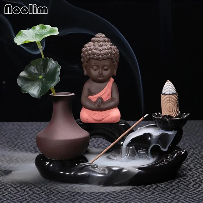 Маленький Будда керамический обратный поток благовоний горелка Зеленый завод