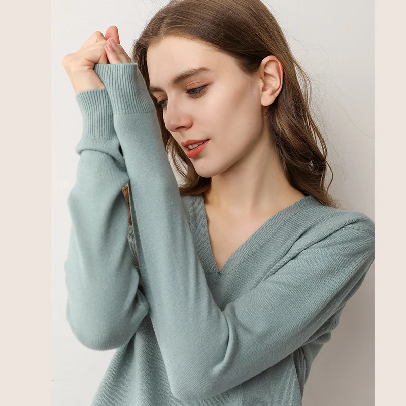 New autumn spring fashion women sexy v-neck knitted sweater pullover long-sleeved top cashmere | Женская одежда