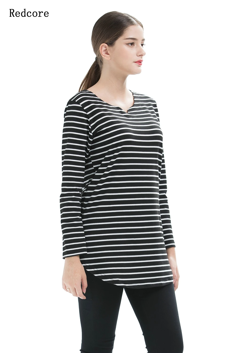 Redcore 2017 Новинка осени Большие размеры женские длинные полосы джемпер свободные V