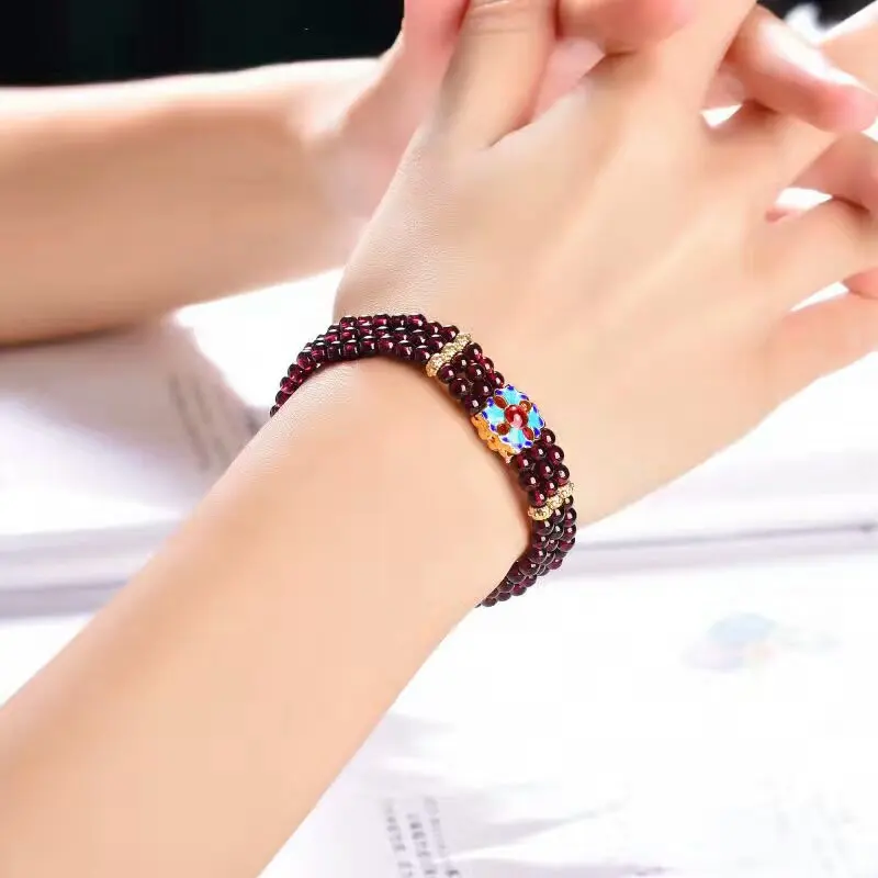 Оптовая продажа браслет из натурального граната бордовый бисер с обжаренными