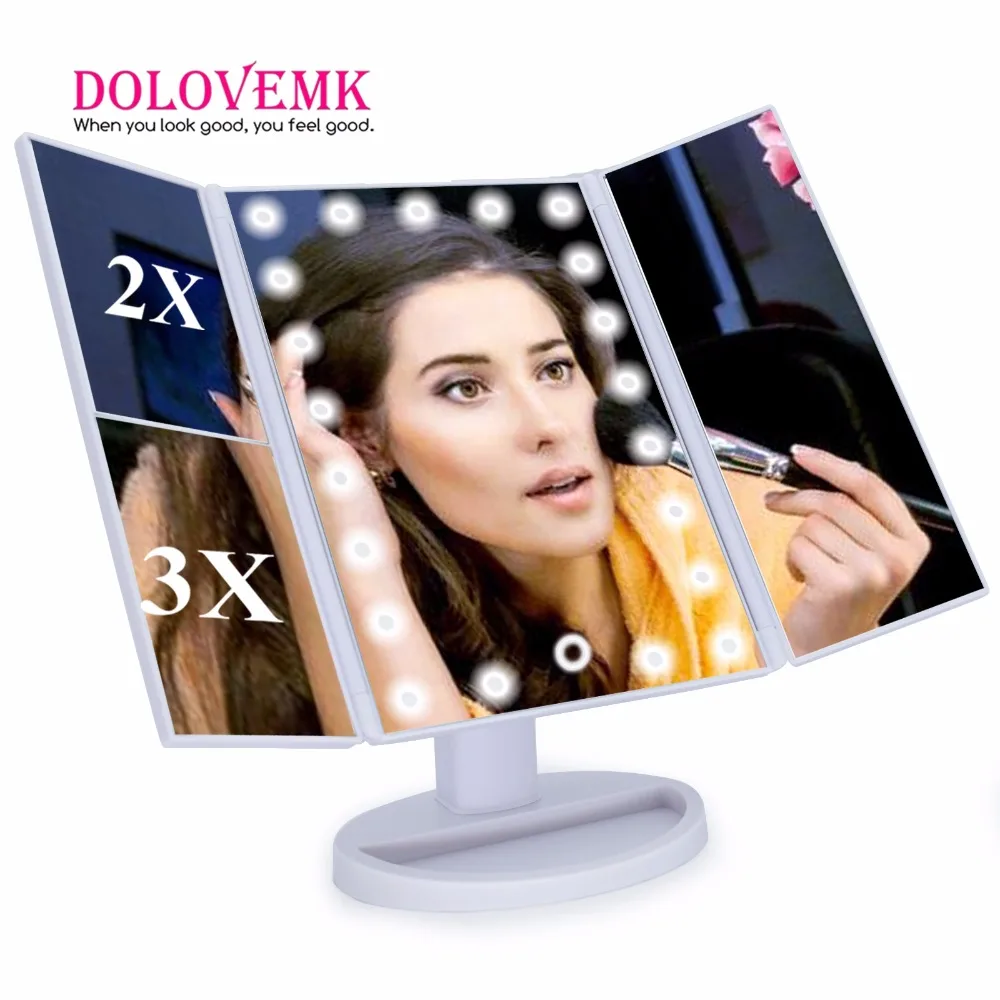 зеркало для макияжа Три Раза Регулируемый 21 LED Подсветкой Путешествия Mirror 1X/2X/3X