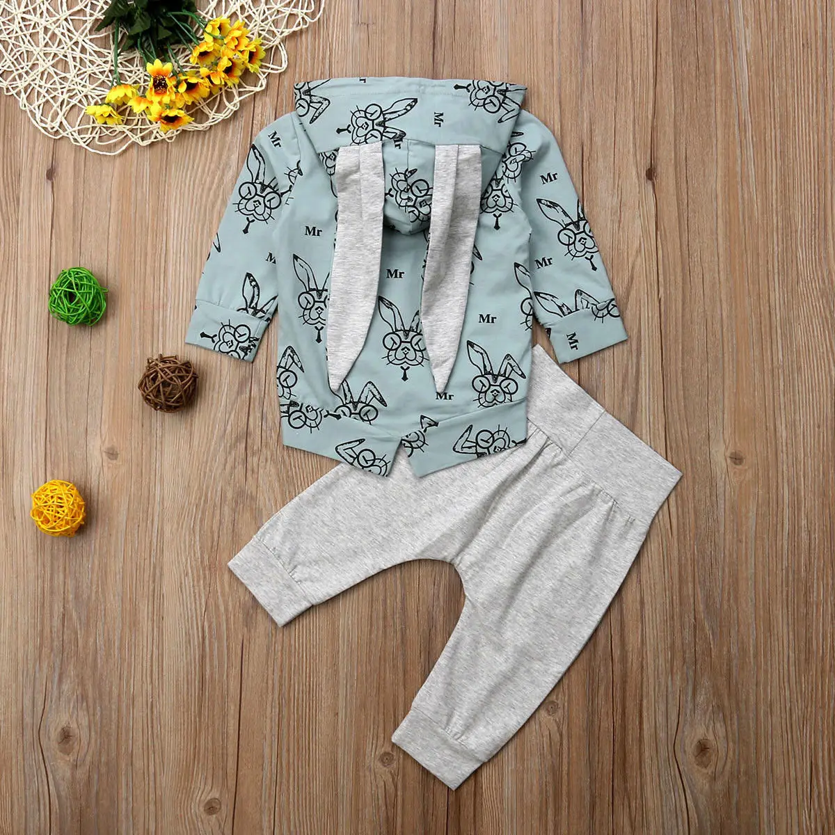 Cathery/модный топ с капюшоном кроликом для новорожденных девочек футболка + штаны