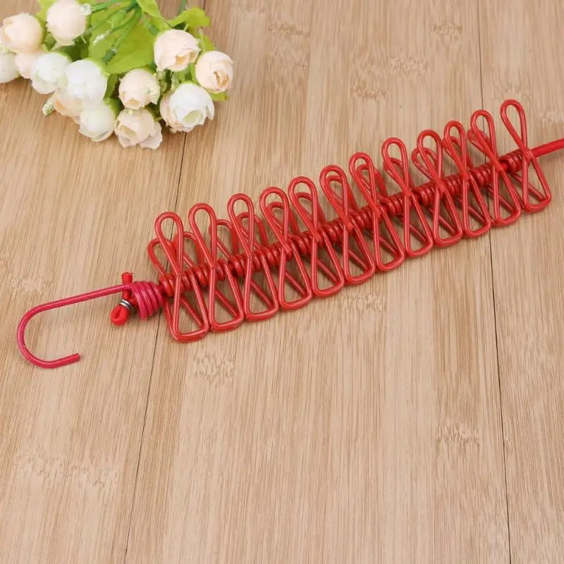 1.7m Outdoor Portable Clothes Line Camping Travel Stretchy Clothesline 12 Clips Travel Rope Washing Line Drying Clothes Hanger