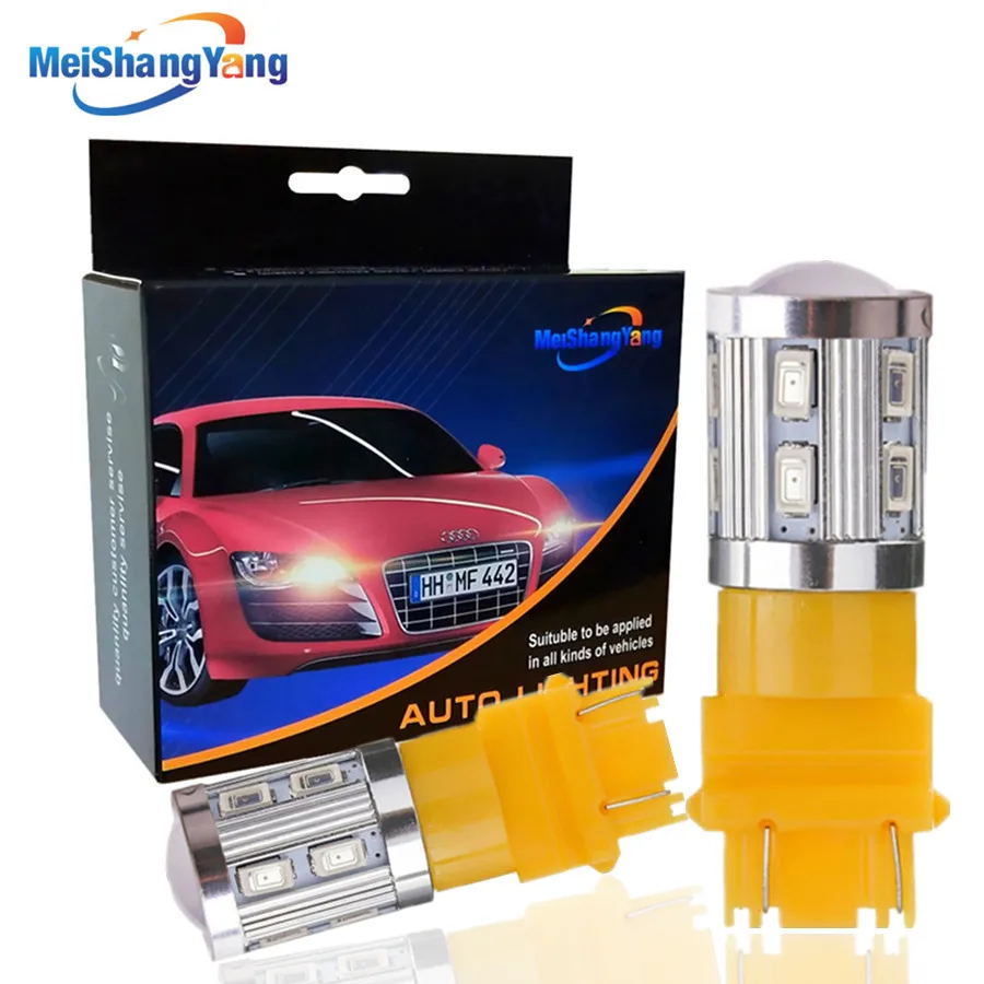 

2PCS T25 P27 3157 Bulb LED Amber Yellow Cree Chip 12 SMD Auto Reverse Turn Signal Lamps P27W LED Car Bulbs Brake Lights 12V