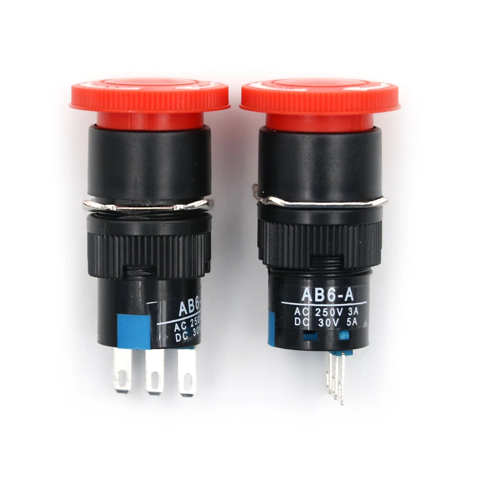 

2pc Red Mushroom Cap Emergency Stop Push Button Switch AC 250V 5A DC 30V 3A Switch Equipment Lift Elevator Latching Self Lock