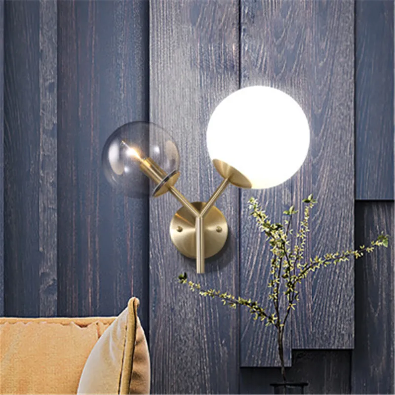 

Nordic Ins Style Wall Light Creative Personality Two Heads Balls Wall Lights Simple Living Room Bedroom Restaurant Bedside Lamps