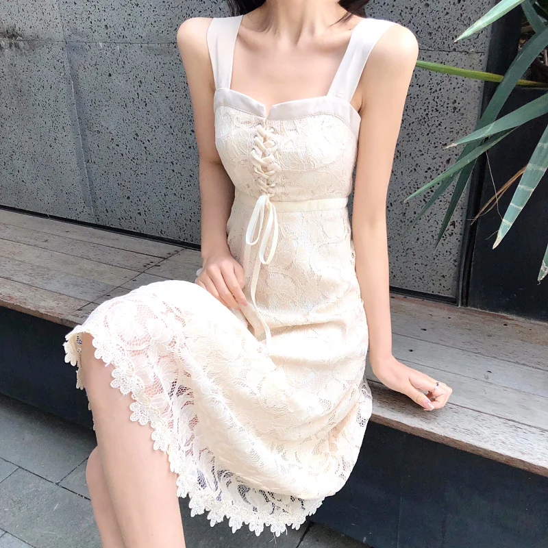 Модное Новое сексуальное кружевное платье в стиле ретро с несколькими бретелями