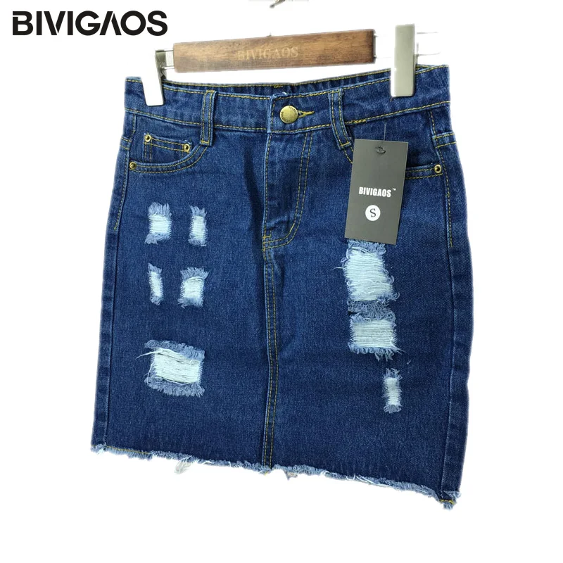 Летние Новые Модные женские повседневные рваные юбки с высокой талией джинсовые