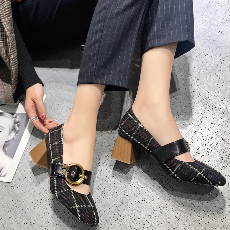 Женские туфли на высоком каблуке туфли-лодочки с квадратным носком Туфли Мэри