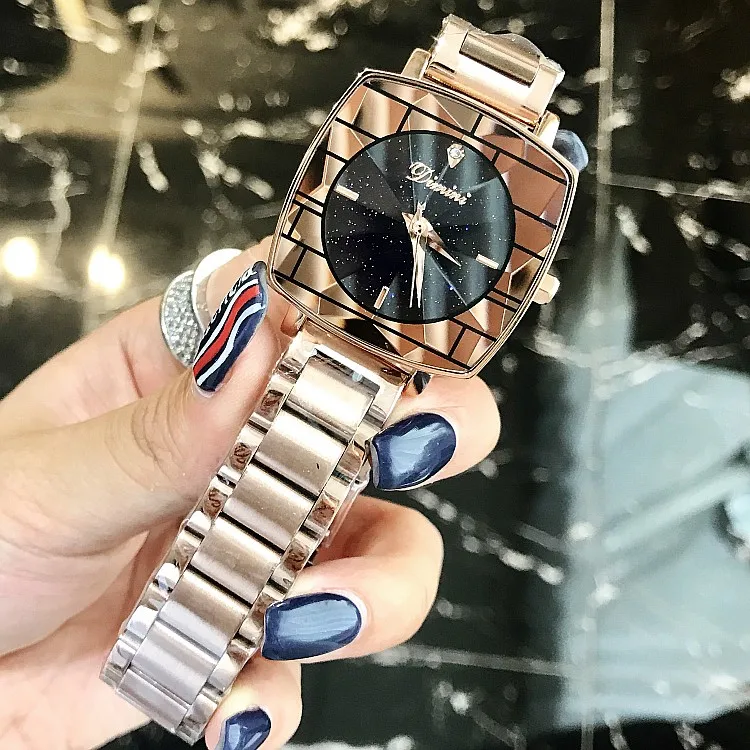 Rose Gold Лидирующий бренд Роскошные Алмаз наручные ручной Кристалл Мода кварцевые часы для женщин Стильные дамы обувь для девочек - Цвет: Rose Gold