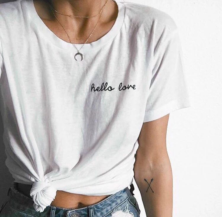 Модные женские футболки с надписью hello love топы белые хипстерские уличные