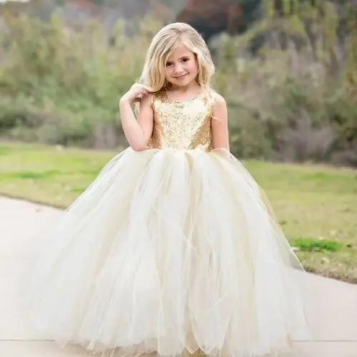 2018 Hot Sale Flower Girl Sleeveless Sequin Mesh Patchwork Tutu Dress Party Princess Formal Gown Occasion Dresses | Детская одежда и