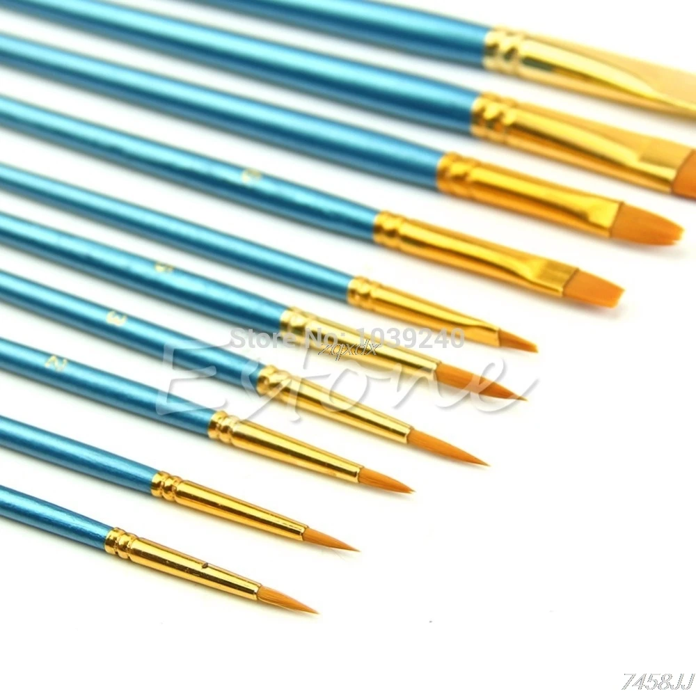 

10Pcs Artists Paint Brush Set Acrylic Watercolor Round Pointed Tip Nylon Hair Whosale&Dropship