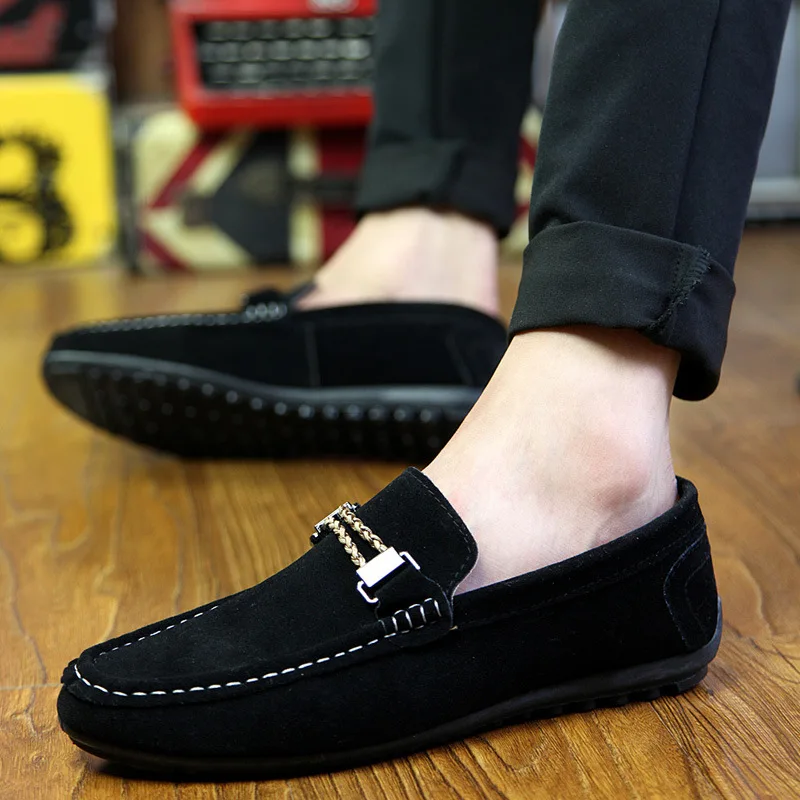 Мужские замшевые лоферы без шнуровки Повседневные Классические туфли на плоской