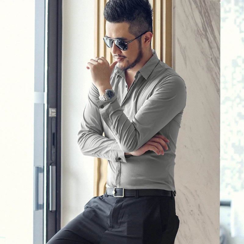 Брендовые белые мужские рубашки с длинным рукавом Chemise Homme 2019 модные