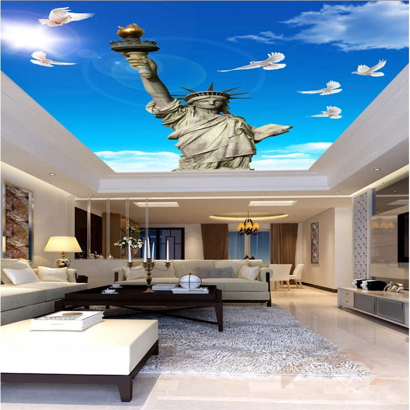 Большой заказ обои росписи бесплатно богиня голубое небо белое облако потолок