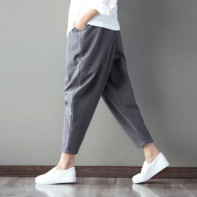 Новинка хлопковые льняные свободные штаны повседневные размера плюс женские