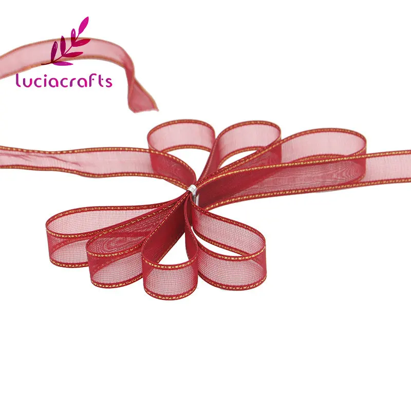 C7 Wine Red Lucia crafts 10 ярдов/партия 10 мм ленты из органзы для украшения свадебной вечеринки DIY Швейные подарочные упаковочные материалы аксессуары 040044119 - Цвет: C7 Wine Red