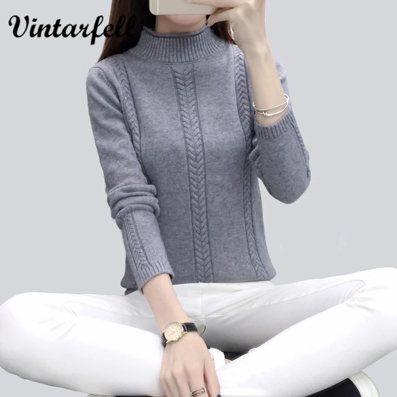 Vintarfell Thicken Knitted Sweaters Pullovers Women Winter Warm Turtleneck Full Sleeve Jumpers Female Cotton Tricot Tops Mujer | Женская