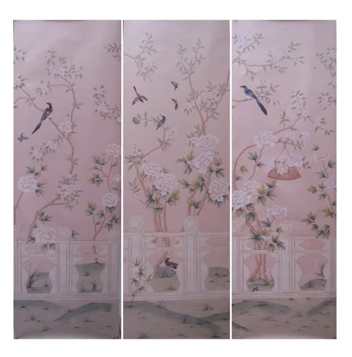 Классический стиль уникальные шелковые обои с ручной росписью цветы птичьими