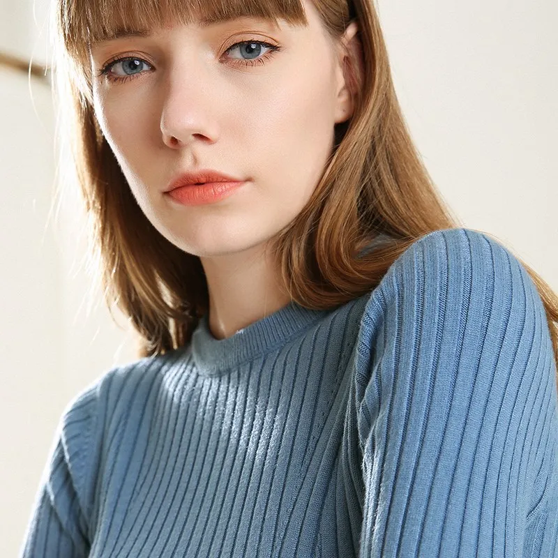 2018-19 Женский трикотажный пуловер из мягкой тянущейся пряжи с круглым вырезом и