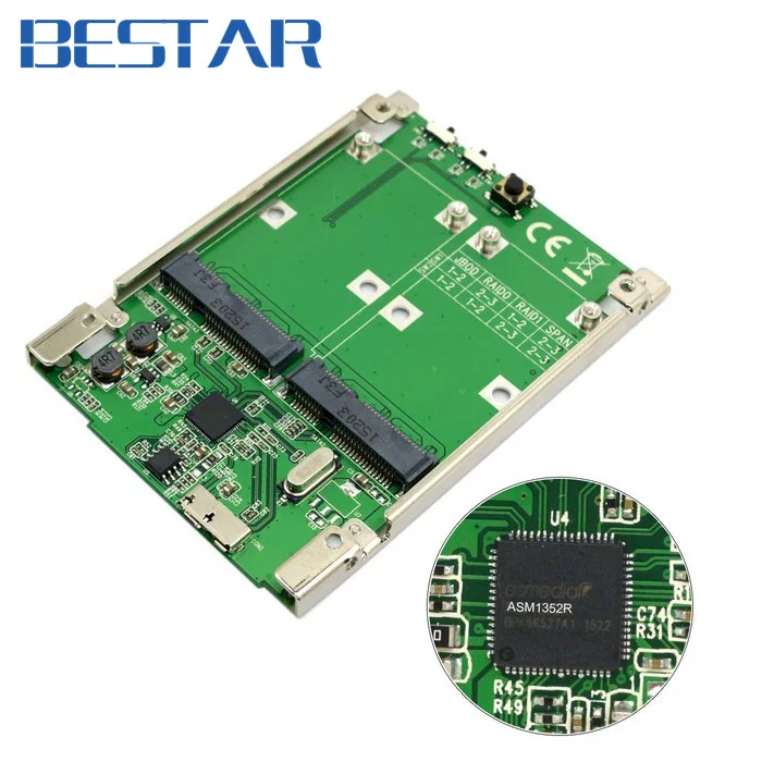2 5 дюймовый Dual Mini PCI E pcie pci express mSATA SSD RAID адаптер к USB 3 1 аппаратная Raid карта Raid0 Raid1