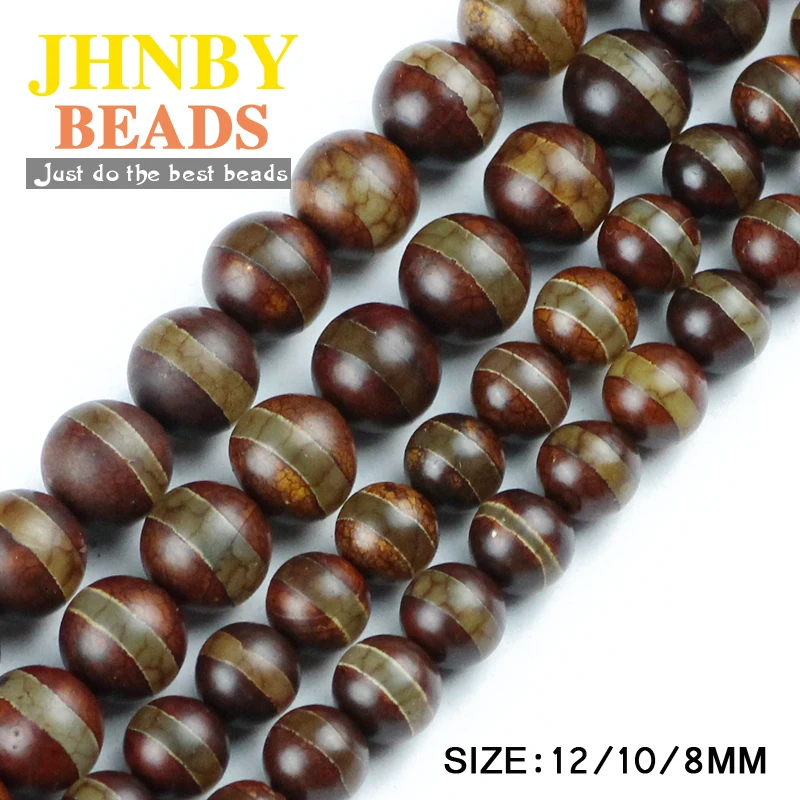 

JHNBY China Tibetan Dzi Stripe beads Natural Stone Religious 8/10/12MM Round Loose beads jewelry making necklace accessories DIY