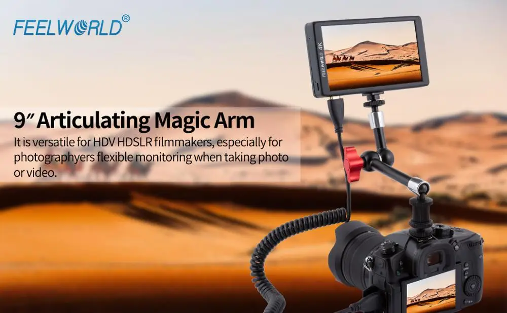 FEELWORLD 9 дюймов прочная Артикуляционная магическая рукоятка с резьбовым винтом 1/4 дюйма вращение на 360 для полевого монитора карданный стабилизатор светодиодный светильник