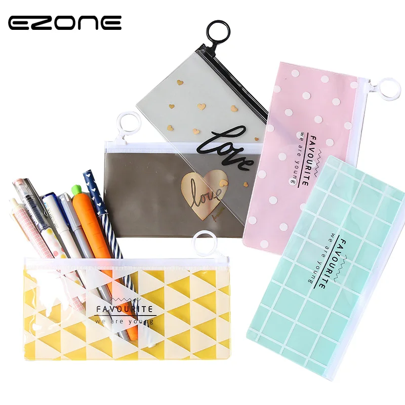 

EZONE 1PC Creative Cartoon Cute Pencil Bags Students Stationery Pencil Bag PVC Envelope Storage Bags School Office Supplies Gift