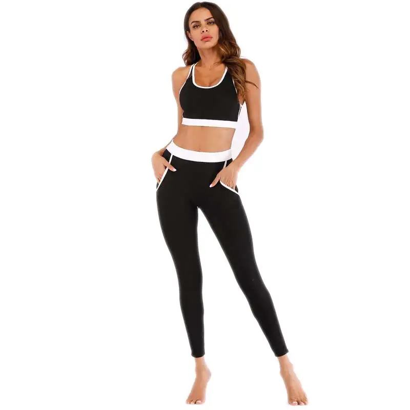 Solid color Women Yoga Set Splice Running Bra+Leggings Sports Suit Vintage Clothing Gym Tracksuit | Спорт и развлечения