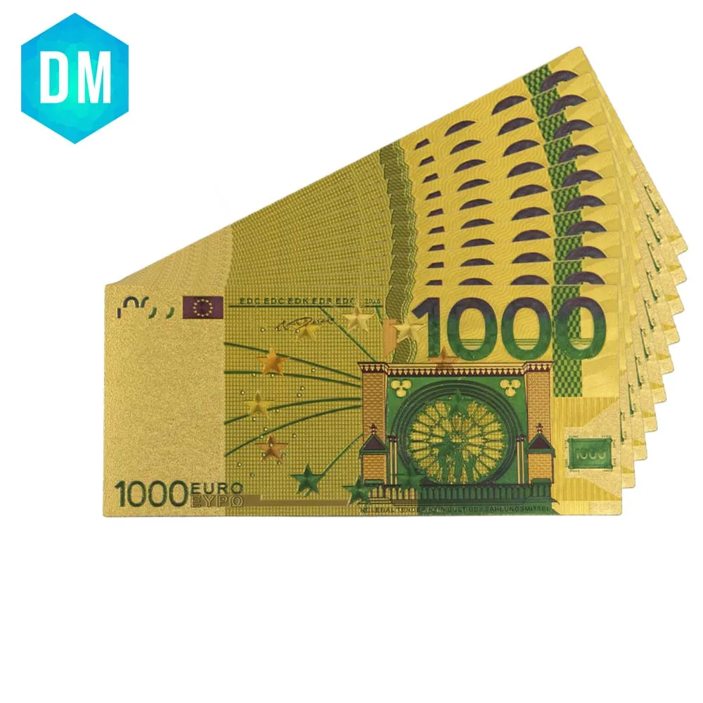 

Decorative 24k Gold Banknote Festival Souvenir Gifts 999.9 Gold Foil Note Money 1000 Euro Currency Bills for Collection