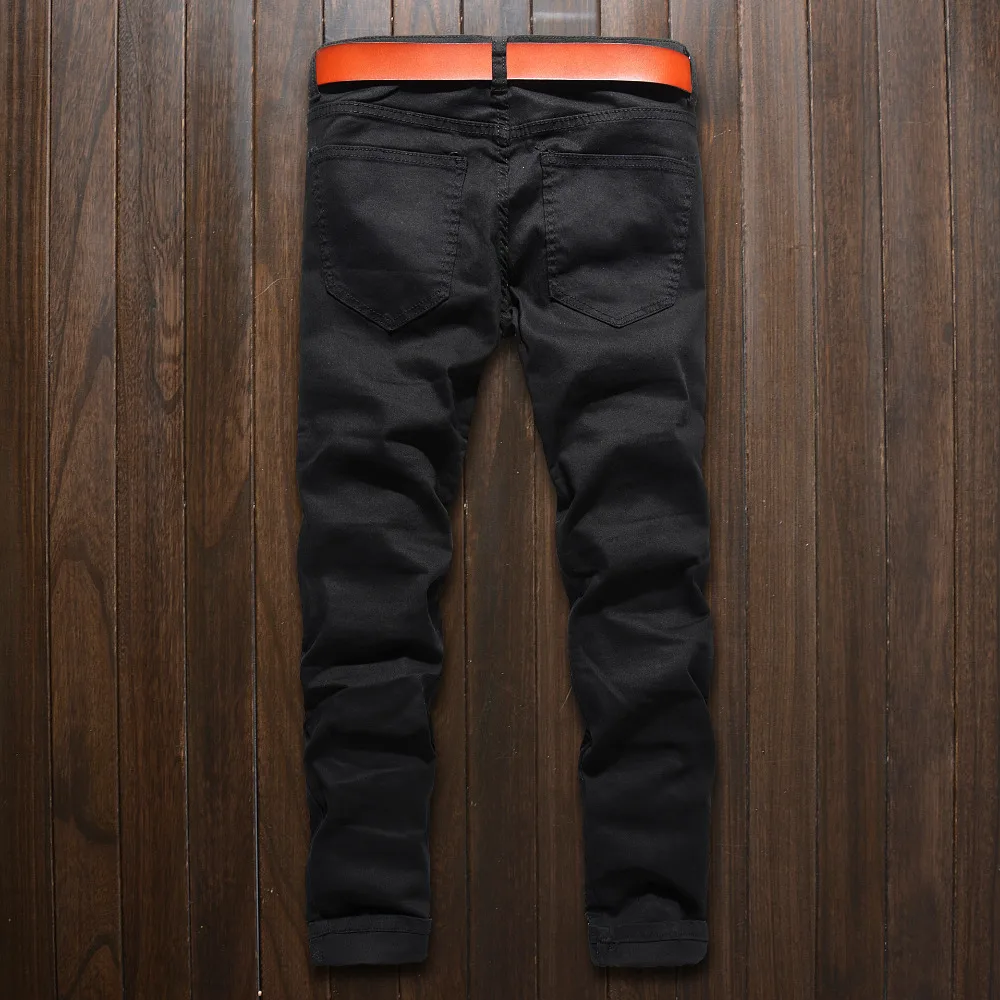 Модные мужские рваные байкерские джинсы в стиле хип хоп|motorcycle denim pants|mens ripped biker
