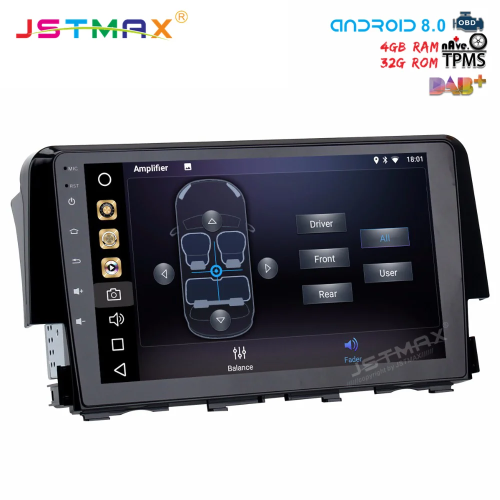 JSTMAX 10 2 &quotAndroid 8 0 Автомобильный GPS радио плеер для Honda Civic 2015 2016 с восьмиядерным 4 Гб +