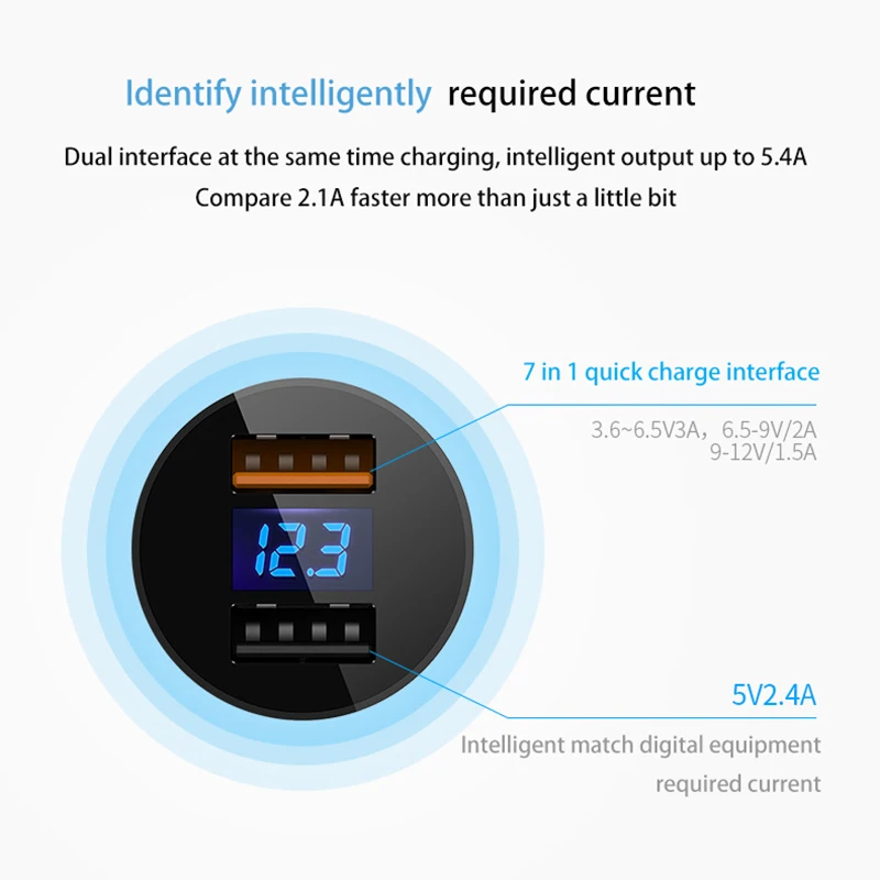 Llano 30 Вт Qualcomm Quick Charge 3,0 Автомобильное зарядное устройство двойной USB Автомобильное зарядное устройство цифровой дисплей для iPhone samsung iPad