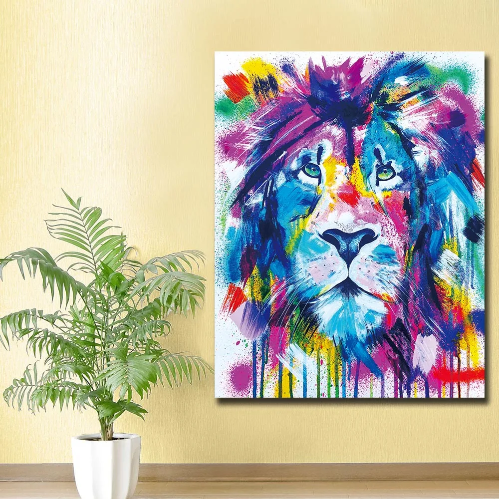 Большой Размеры Wall Art Цвета фестиваль Лев рисунок на холсте для Гостиная