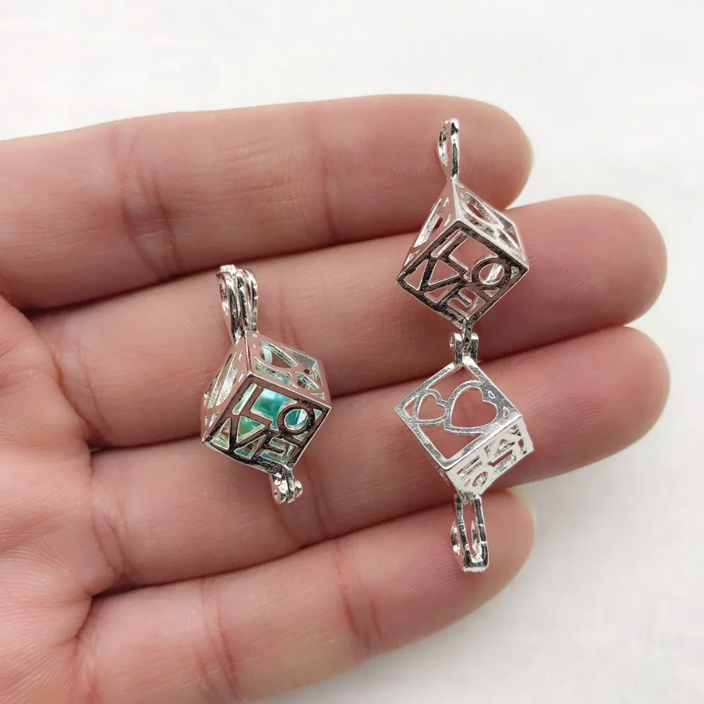 Оптовая продажа 10 шт. серебряные жемчужные бусины Love Cube &quotКлетка&quot подвеска