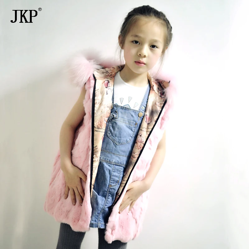 Детский Настоящий мех кролика жилет Длинный Меховой для женщин зимний модный