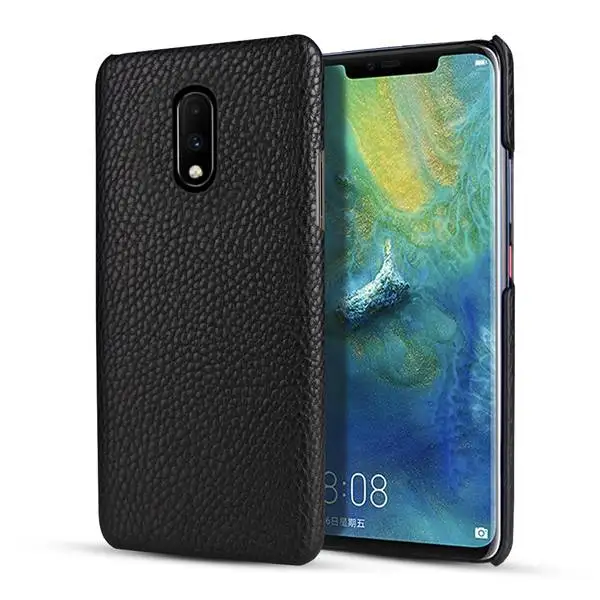 Для Oneplus 7 Pro Чехол с узором Личи из натуральной кожи чехол для Oneplus 6T Роскошный чехол из натуральной кожи для One plus 7 - Цвет: Black