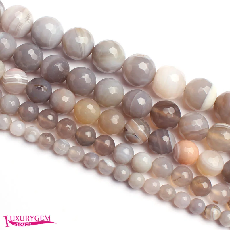 

High Quality 4,6,8,10,12,14mm Natural Faceted Round Shape Banded Gray Agates Stone DIY Gems Loose Beads Strand 15 Inch wj332