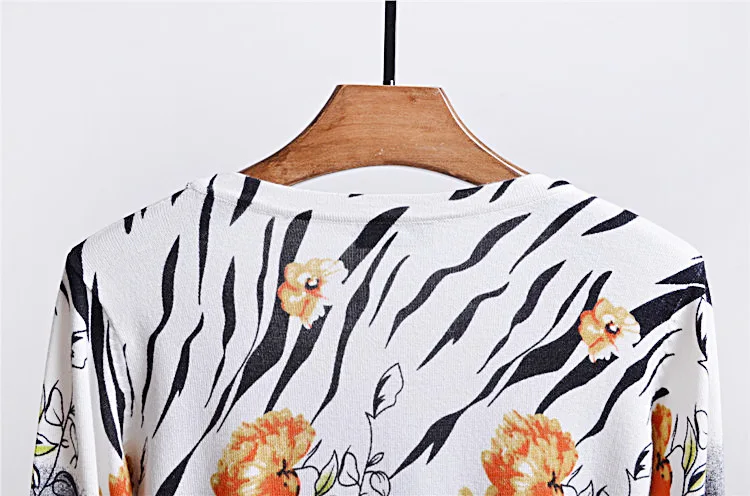 2018 women sweater fall and winter knit orange flower zebra print cardigan new sweet |