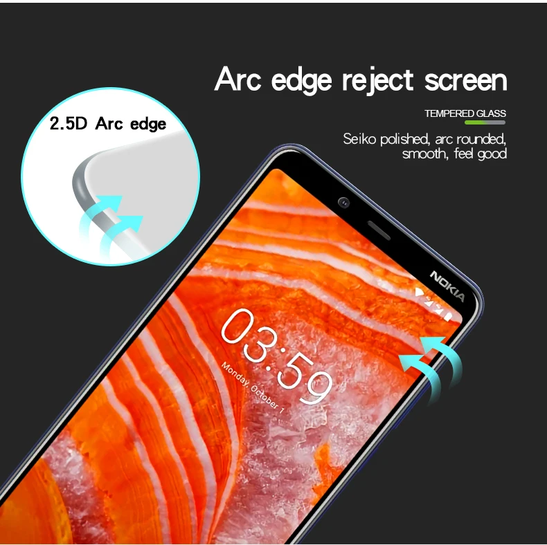 Закаленное стекло с полным покрытием для Nokia 3 1 Plus Защитное защитная пленка из